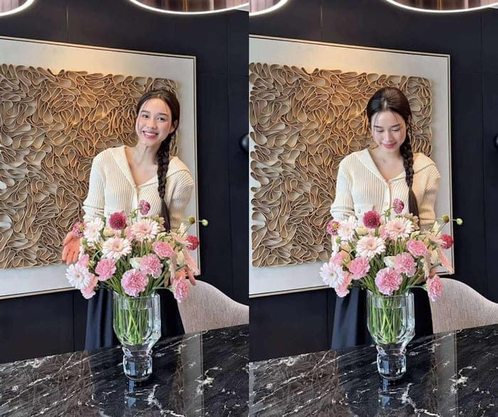 Bên trong tổ ấm, Đỗ Thị Hà thường xuyên cắm hoa để không gian thêm sinh động.