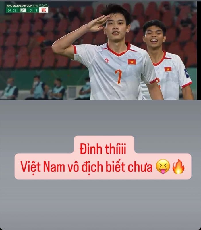 Hoà Minzy cũng dành nhiều cảm xúc cho tiền đạo Đình Bắc. (Ảnh: chụp màn hình)