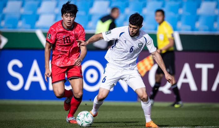 U23 Hàn Quốc đã may mắn đi tiếp dù thua đậm U23 Uzbekistan ở loạt cuối bảng C. Ảnh: AFC