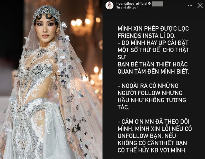 Hoàng Thùy từng chia sẻ về việc 'lọc friend'.