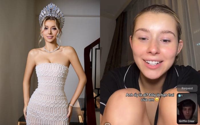 Tân Miss Cosmo lộ rõ niềm vui khi công khai bạn trai ở trên livestream. Ảnh chụp màn hình