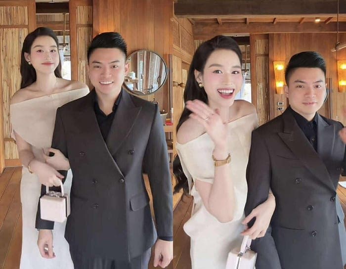 Đỗ Thị Hà và chồng 'lên đồ' chỉn chu, tham gia một buổi tiệc đặc biệt.