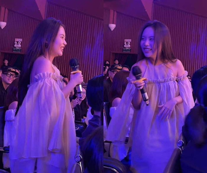 Phương Mỹ Chi đảm nhận vai trò 'giám khảo bí mật' khi đi xem kịch. (Ảnh từ TikTok @minhnhan541)