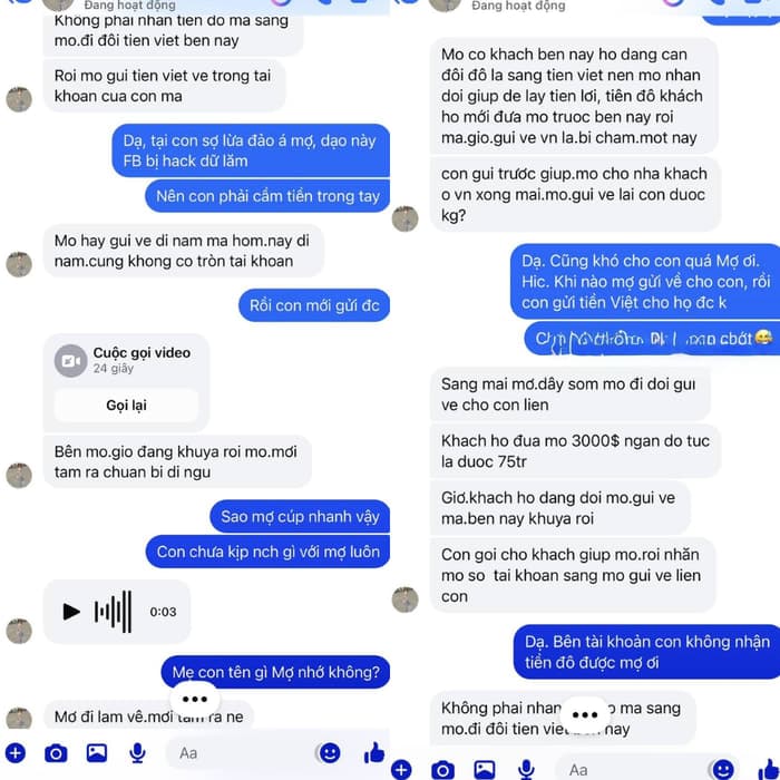 Thanh Trúc công khai đoạn tin nhắn với kẻ gian. Ảnh: FBNV